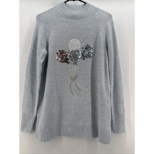 Lauren Conrad Womens‎ Sweater Size S Sequined Balloons Blue Knit Long Sleeve